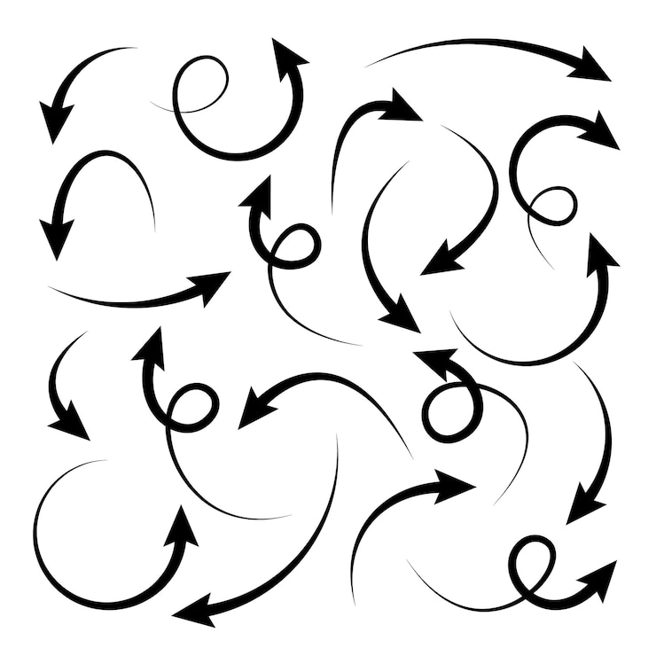 Vetor flechas desenhadas à mão pretas em fundo branco flecha cursor ícone vector pointers coleção de volta próxima página web sign