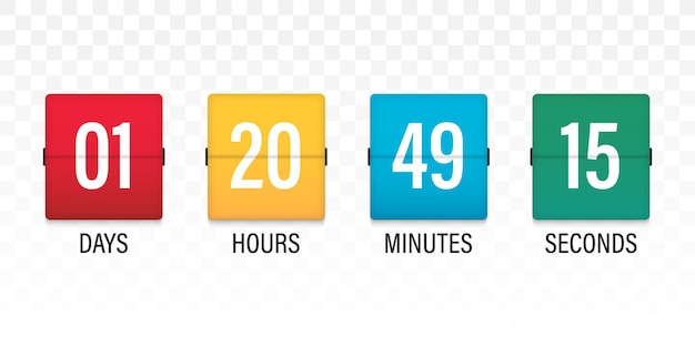 Flip contagem regressiva. cronômetro para breve ou em construção. o flipboard de contagem regressiva do tempo restante com painel de avaliação do dia, hora, minutos e segundos para o próximo evento da página da web