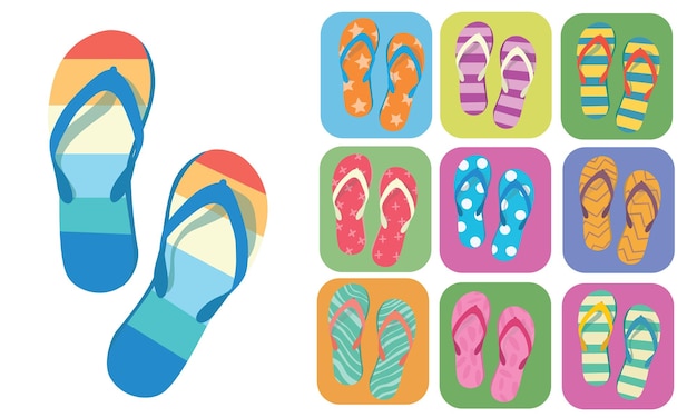 Flip flops conjunto vetorial plano ilustração de flip flops coloridos em estilo de desenho animado conceito de verão olá