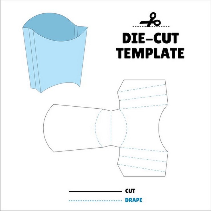 Vetor flip lid packaging die cut box template 3d mock up embalagem sacola envelope batata frita fries
