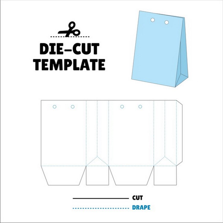 Vetor flip lid packaging die cut box template 3d mock up embalagem sacola envelope bolsa bag