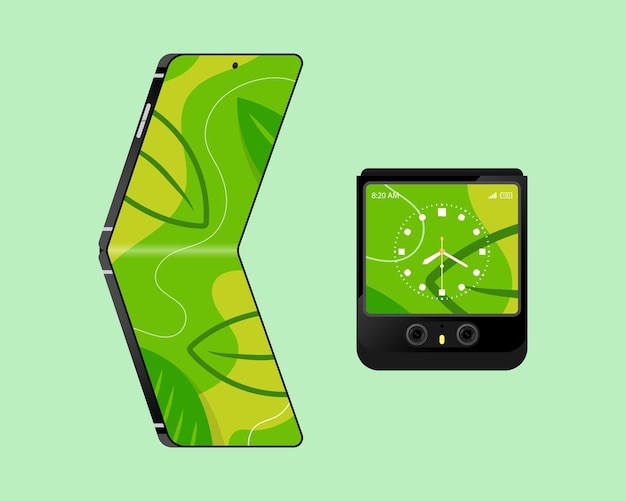 Vetor flip smartphone conceito tela dobrável smartphone flexível dobra no meio da tela