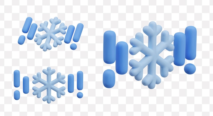 Vetor floco de neve 3d com gotas ícone de neve com chuva de neve