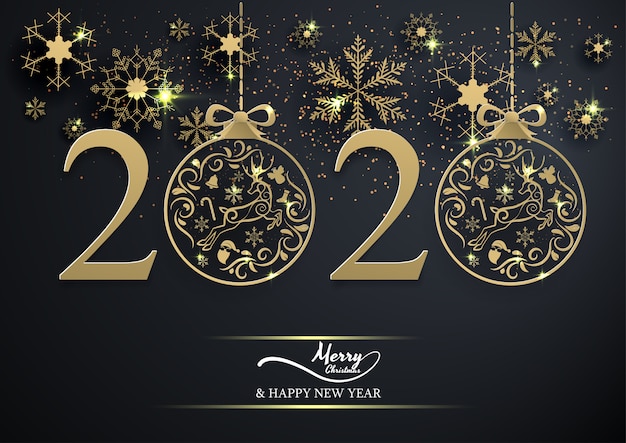 Floco de neve de ouro e decoração bola de natal 2020 em preto
