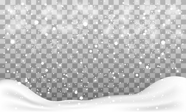 Flocos de neve caindo ou flocos de neve em fundo transparente