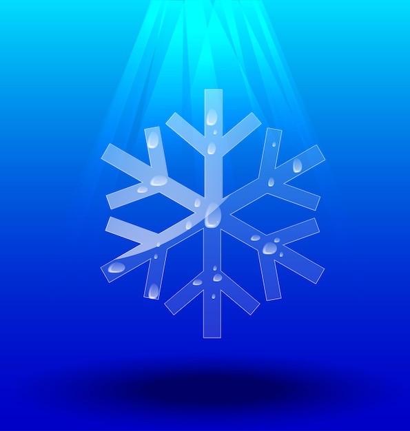 Vetor flocos de neve cristal sob a luz em fundo azul