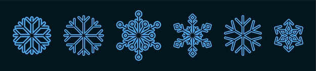 Flocos de neve de inverno isolados ícone de contorno simples decoração definida para a temporada de inverno
