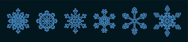 Flocos de neve de inverno isolados ícone de contorno simples decoração definida para a temporada de inverno