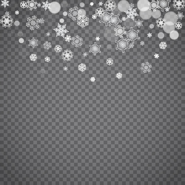 Vetor flocos de neve isolados em fundo cinzento transparente vendas de inverno design de natal e ano novo para venda de banners de convite para festas janela de neve de inverno floco de neve isolado de cristal mágico floco de prata
