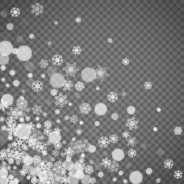 Flocos de neve isolados em transparente