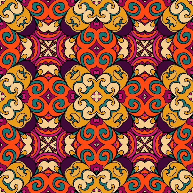 Flor abstrata vintage étnico padrão sem emenda ornamental. desenho de doodle floral com azulejos