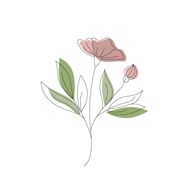 Vetor flor com arte linear em um fundo branco. ilustração em vetor mão. desenho minimalista
