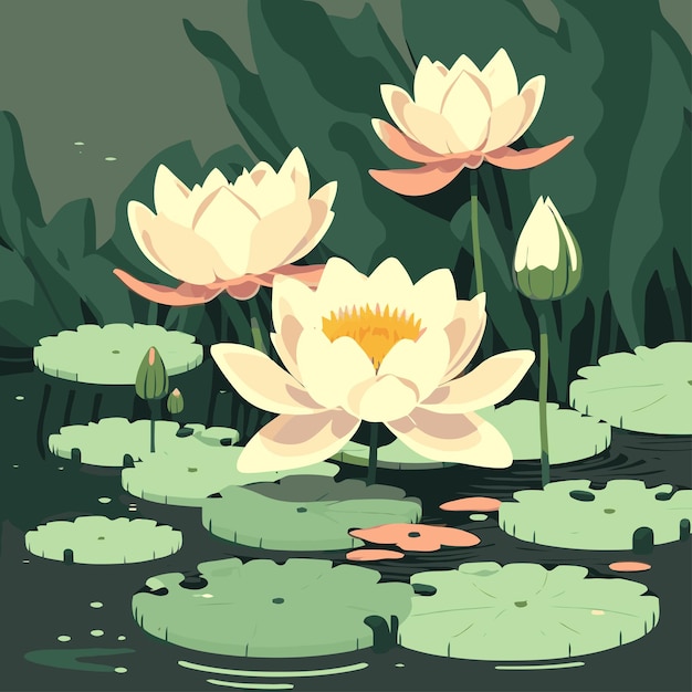 Flor de água de lírio de lótus e folha no papel de parede de fundo da natureza do lago ou lagoa
