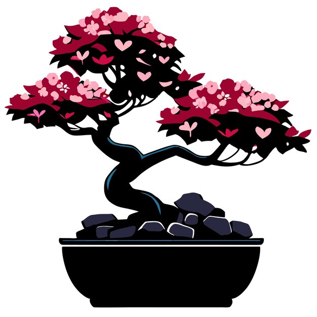 Vetor flor de cerejeira bonsai árvores japonesas cultivadas em recipientes ilustração vetorial