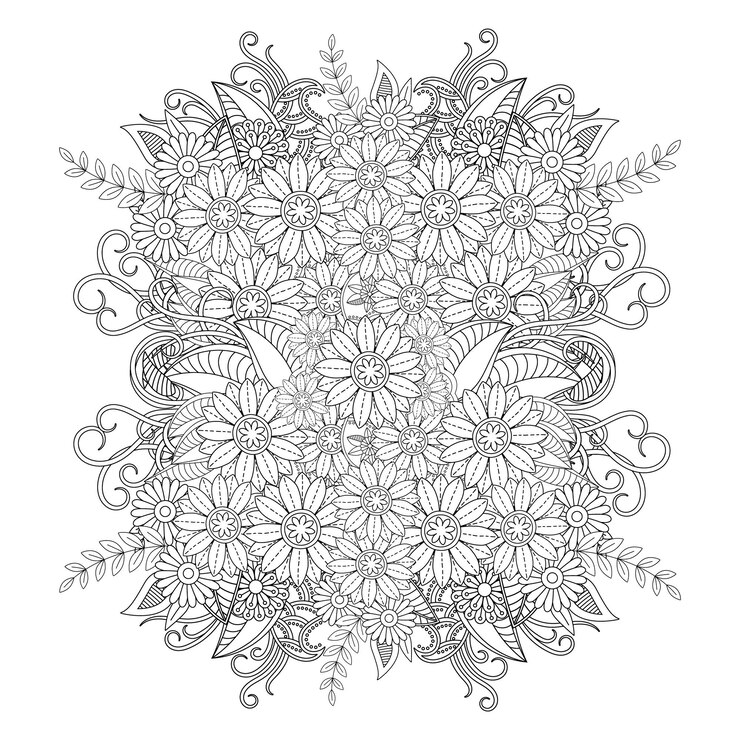 Flor de contorno desenhada à mão para colorir