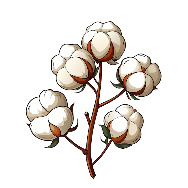 Vetor flor de erva de algodão estilo desenho animado em fundo branco