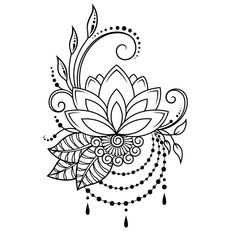 Flor de lótus mehndi. Decoração em estilo oriental e indiano. Ornamento do Doodle. Delinear a mão desenhar ilustração.