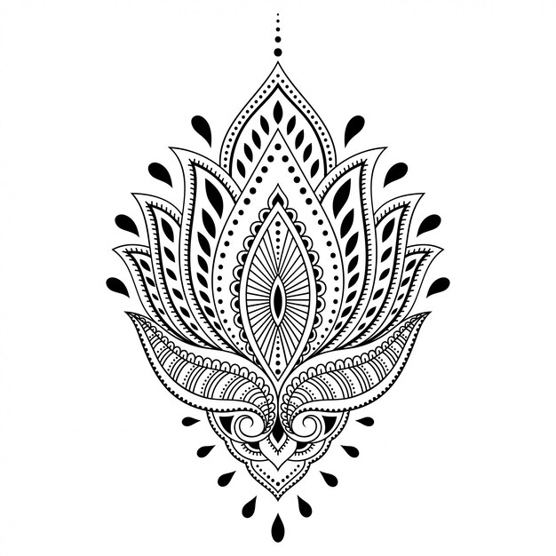 Flor de lótus mehndi. decoração em estilo oriental, indiano. doodle ornamento. contorno mão desenhar ilustração