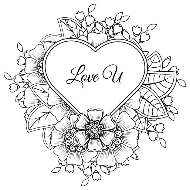 Flor de mehndi com moldura em forma de coração decoração em ornamento étnico oriental doodle