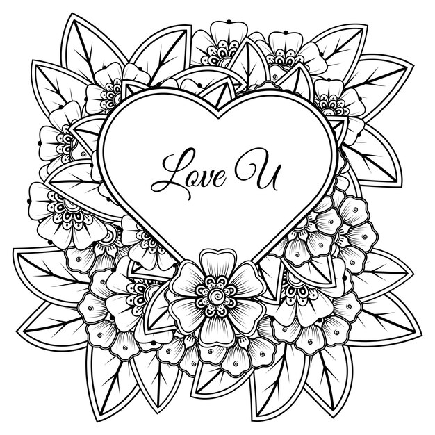 Flor de mehndi com moldura em forma de coração decoração em ornamento étnico oriental doodle