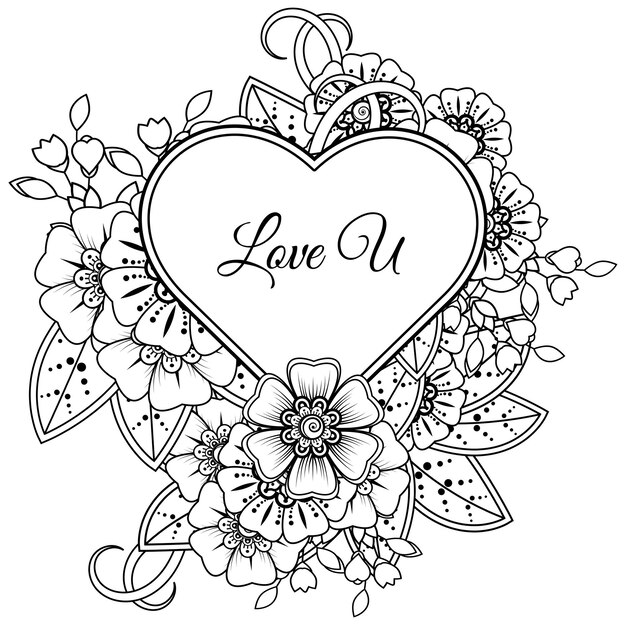 Flor de mehndi com moldura em forma de coração decoração em ornamento étnico oriental doodle