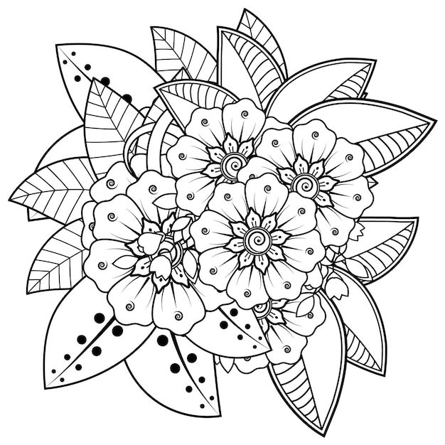 Vetor flor de mehndi em estilo oriental étnico doodle ornamento contorno mão desenhar ilustração página de livro para colorir