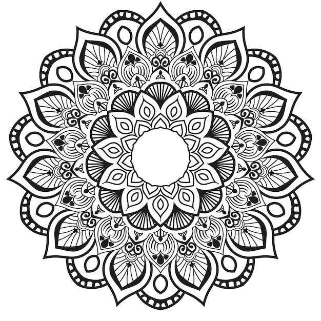 Flor de padrão de mandala de ramadã abstrato ornamental de luxo arte simples linha preta puja alpona indiana