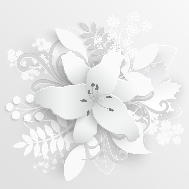 Vetor flor de papel lírios brancos cortados de papel ilustração vetorial