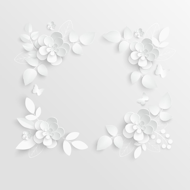 Flor de papel Moldura quadrada com flores de corte abstratas Rosa branca Um coração Decorações de casamento
