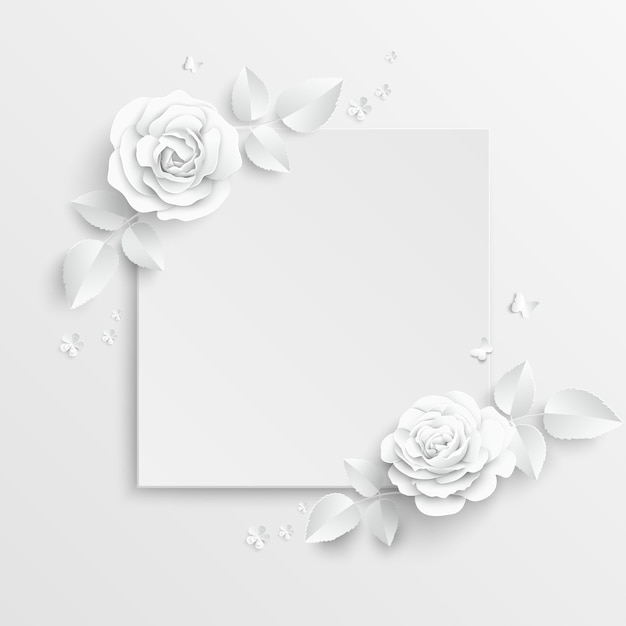 Flor de papel moldura quadrada com flores de corte abstratas