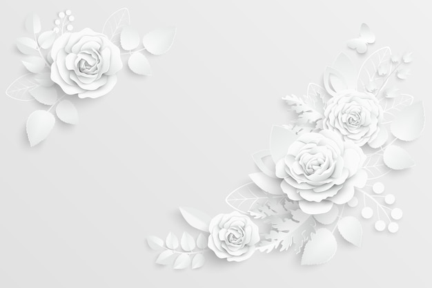 Flor de papel Rosas brancas cortadas de papel Decorações de casamento Modelo de cartão de saudação