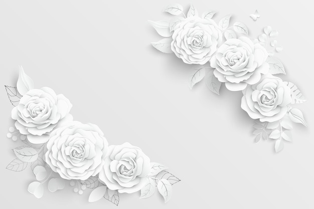 Flor de papel rosas brancas cortadas de papel ilustração vetorial