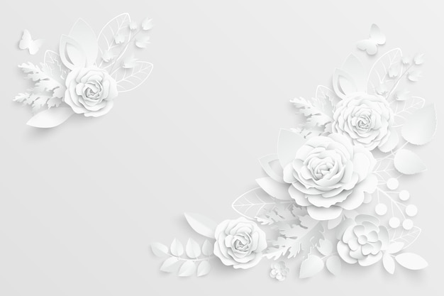 Flor de papel Rosas brancas cortadas de papel ilustração vetorial