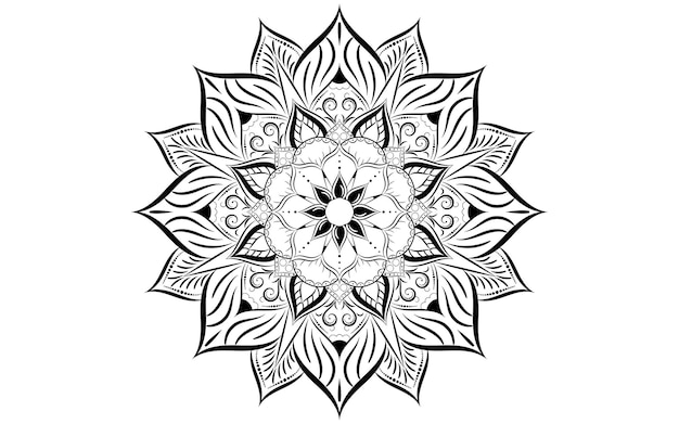 Flor de pétala de padrão de círculo de mandala com preto e brancopadrões de relaxamento de mandala floral vetor design exclusivo com fundo brancopadrão desenhado à mãomeditação de conceito e relax