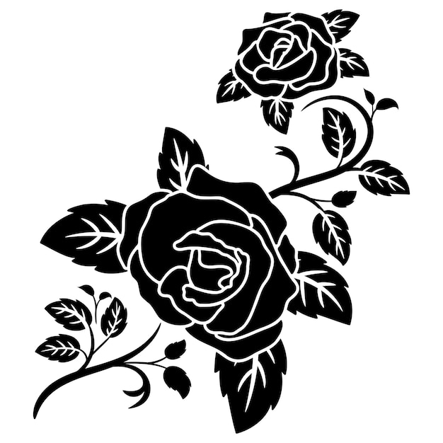 Flor de rosa com motivo preto de silhueta