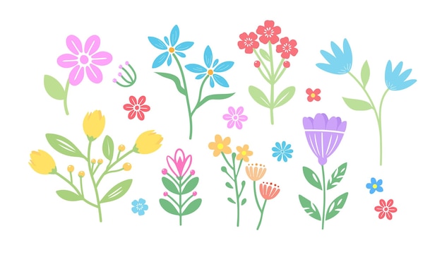 Flor desenhada à mão Flores e folhas de primavera bonitas Elementos florais e botânicos Ramo de folha