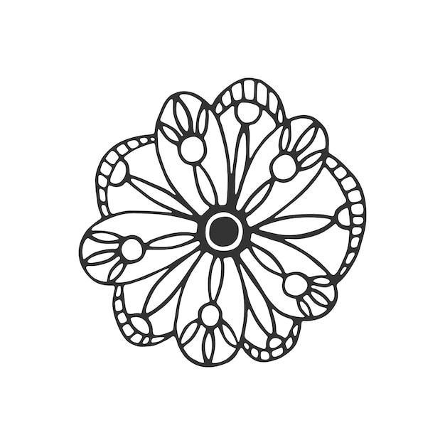 Flor desenhada à mão isolada no fundo branco Ilustração de desenho decorativo doodle Elemento floral vetorial