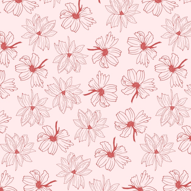 Flor desenhada mão abstrata com padrão sem emenda de cor rosa