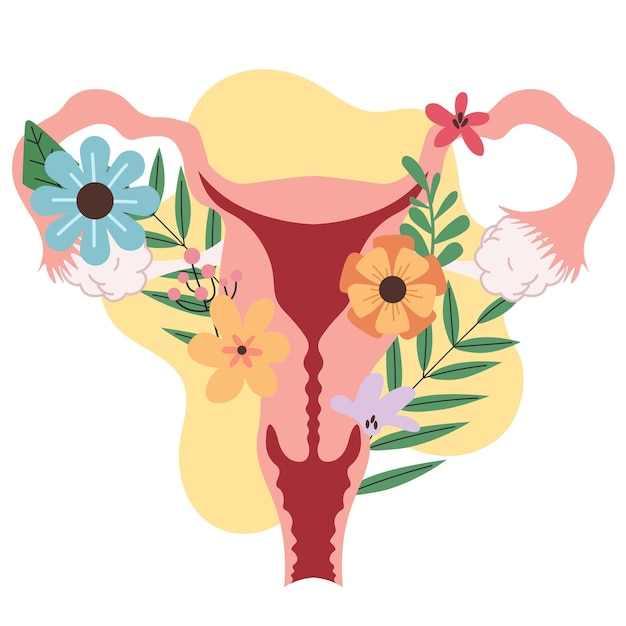 Flor do ovário do sistema reprodutivo feminino em ilustração plana