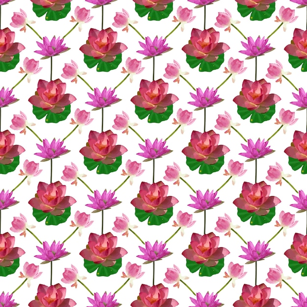 Flor e folha de nenúfar com botões Seamless Pattern Design