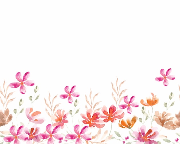 Flor e folhas selvagens em aquarela de fundo