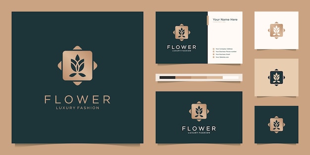 Flor elegante minimalista rosa. design de logotipo e cartão de visita