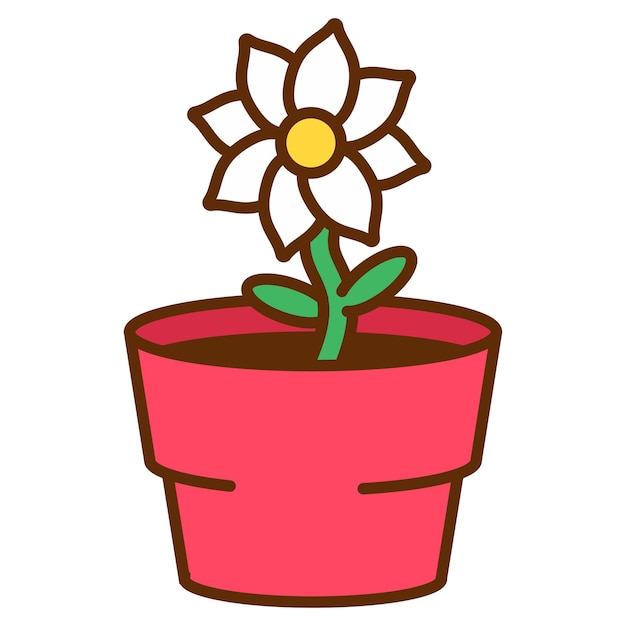 Flor em ilustração de desenho vetorial de pote isolada em um fundo branco