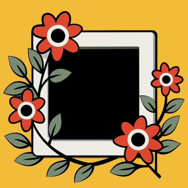 Vetor flor flora moldura de borda desenhada à mão adesivo de desenho animado conceito de ícone ilustração isolada