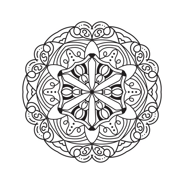 Flor mandala simples preto e branco para livro de colorir elementos decorativos vintage