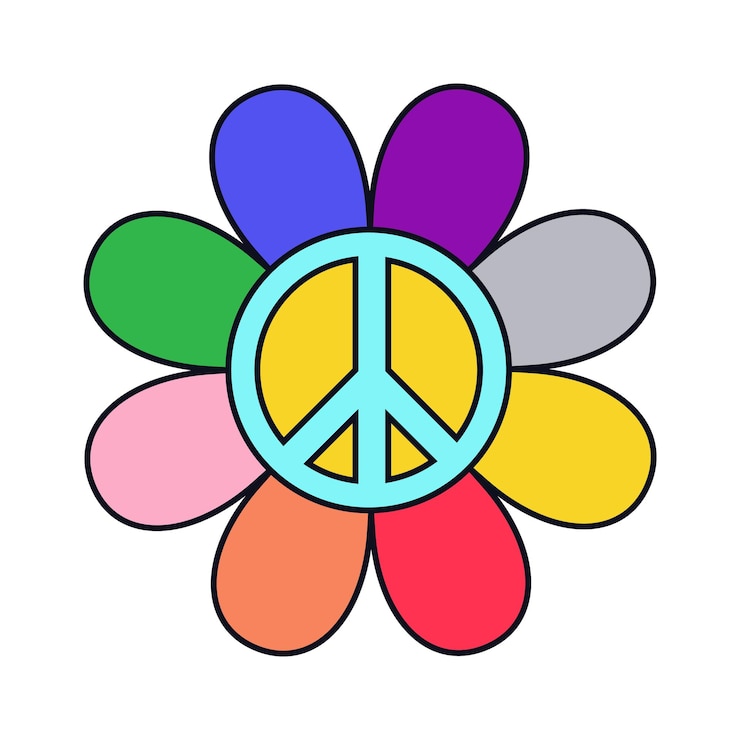 Vetor flor margarida com símbolo de paz no arco-íris orgulho cores lgbt em fundo branco