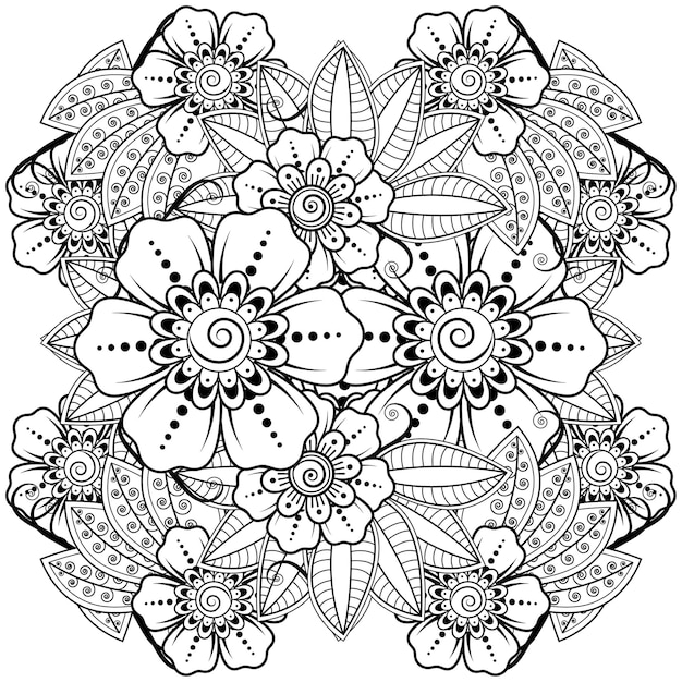 Flor Mehndi para henna isolada no branco