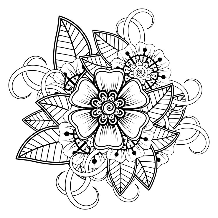 Vetor flor mehndi para henna, mehndi, tatuagem, decoração. ornamento decorativo em estilo étnico oriental.