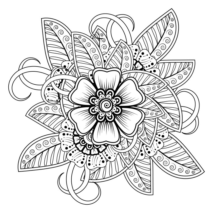 Vetor flor mehndi para henna, mehndi, tatuagem, decoração. ornamento decorativo em estilo étnico oriental.