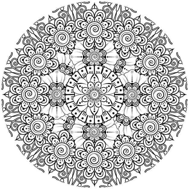 Flor Mehndi para henna, mehndi, tatuagem, decoração, página de livro para colorir.